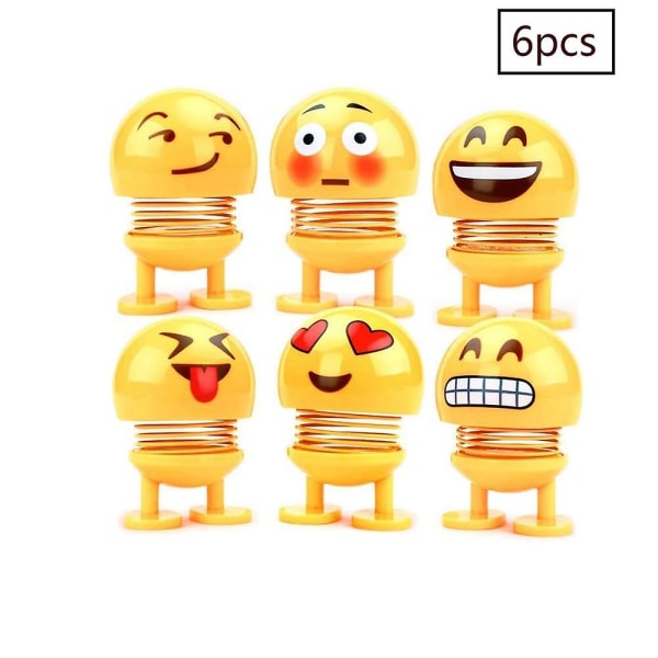 6 stk Søde Emoji Bobble Head Dolls, Funny Smiley Springs Dancing Legetøj