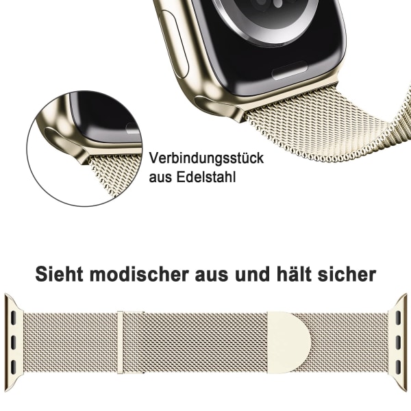 Armbånd kompatibelt med Apple Watch Armbånd 40 mm 41 mm 38 mm til kvinder/mænd, til iWatch Series 8 7 6 SE 5 4 3 2 1, Champagne guld