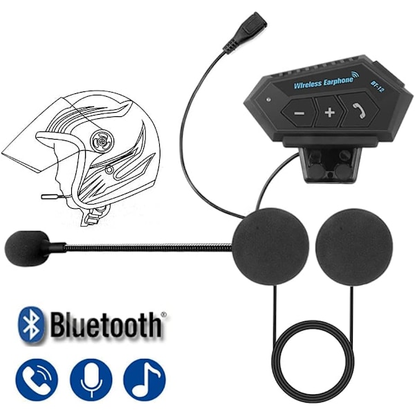 Bluetooth-headset, bt12 motorcykel-walkie-talkie, kommunikationssystem Bluetooth 5.0