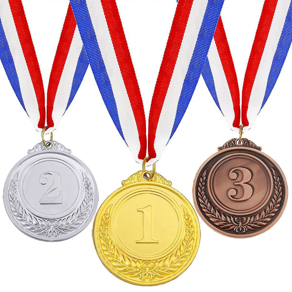 Kultahopeapronssia mitalit kaulanauhalla, olympiatyylin metallivoittajamitali, 3 kpl