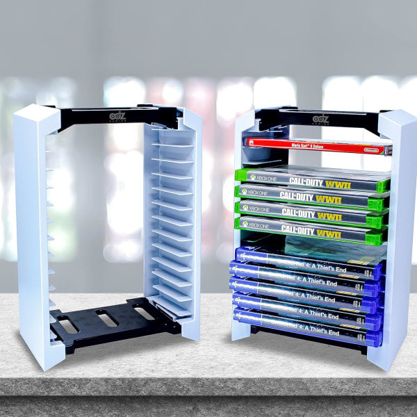 3 i 1 spillkonsollorganisering, PS5 tilbehørssett -12 plater Universal Game Storage Tower