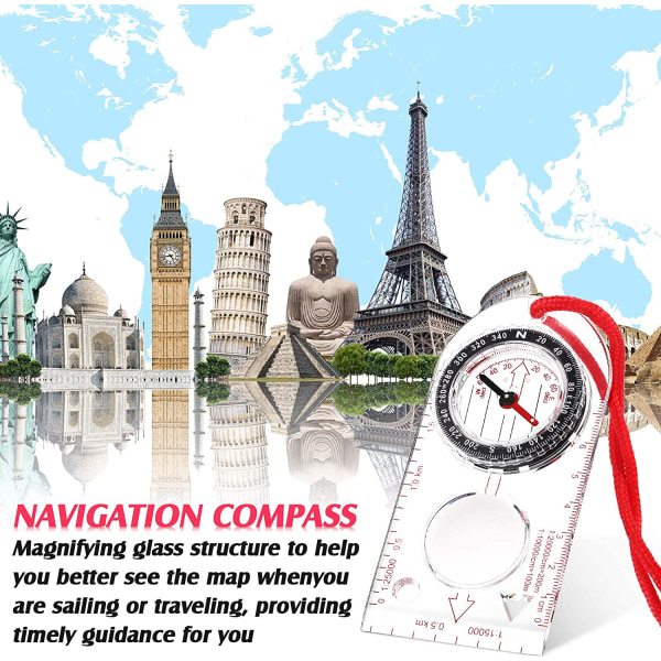 Navigationskompas Orienteringskompas Spejderkompas Vandrekompas med justerbar deklination (11,5 x 5,5 cm)