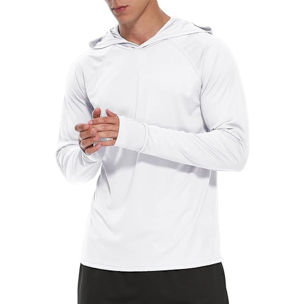 Huvtröjor för män UV-solskydd Långärmade T-shirts Lättvikts Rash Guard med tumhål Vit White L