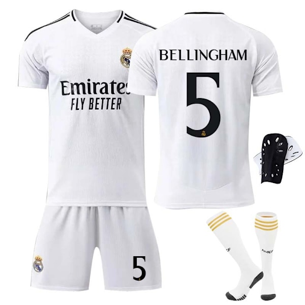 2425 Real Madrid fotbollströja Bellingham tröja set med strumpor+skyddsutrustning L(175-180cm)