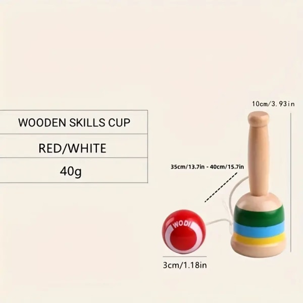 Perinteinen puinen kendama-lelu - punainen ja valkoinen - parantaa koordinaatiota, refleksejä