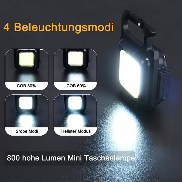 Minitarkastusvalo, 800 lumenin työvalo LED työpajavalo Magneettinen mekaaninen valo kannettava työvalo, 3 kpl (musta)