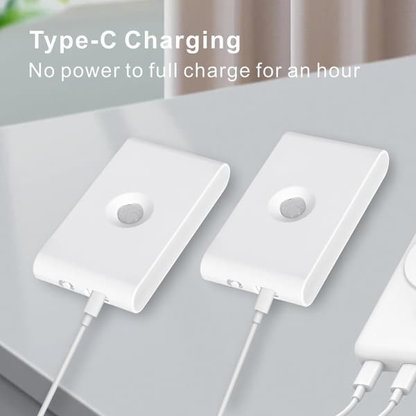 Uppladdningsbar nattlampa med rörelsesensor, trappbelysning lämplig för hallar, trappor, badrum, sovrum, kök, magnetisk installation, 4-pack