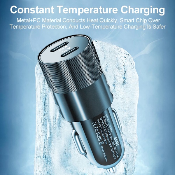 40W USB-C Snabb Bil Laddare 2 Portar Adapter Dubbel Typ C SVART black