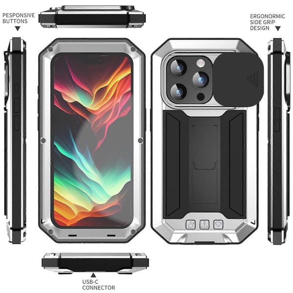 Skjutbart Kamera IP54 Liv Vattentätt Hållare Mobilskal Silver Silver Silver For iPhone 15 Pro Max