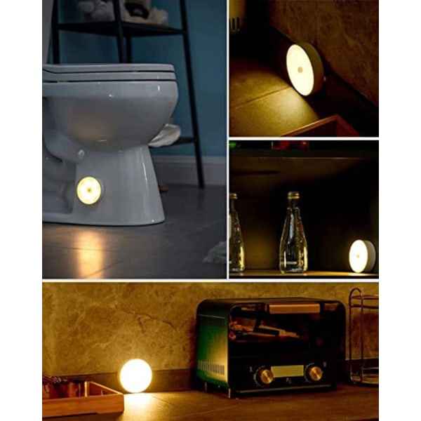 LED nattlampa, 2 stycken med ljussensor, varmt ljus 3000K, USB laddning, för trappor, korridorer, garderober, badrum