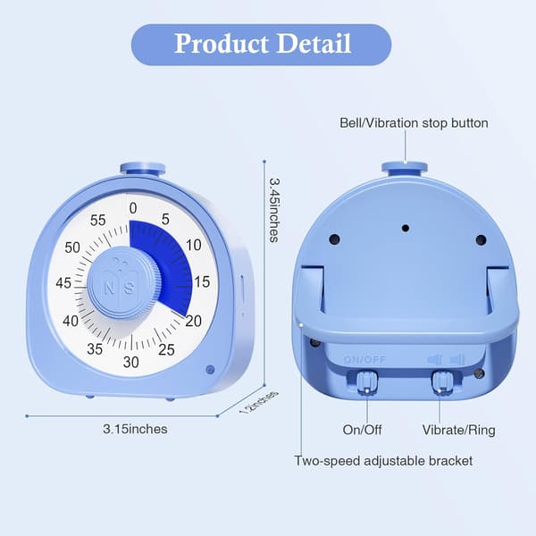 Uppladdningsbar visuell timer, timer med ringsignal och vibrationsläge
