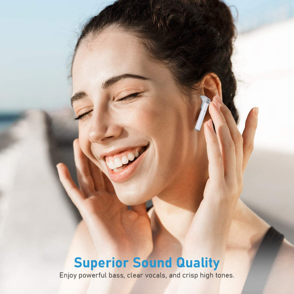Trådløse ørepropper, Bluetooth 5.0-ørepropper med berøringskontroll i øret ekte trådløse hodetelefoner,  Hi-Fi stereoørepropper med innebygd blekk (hvit)
