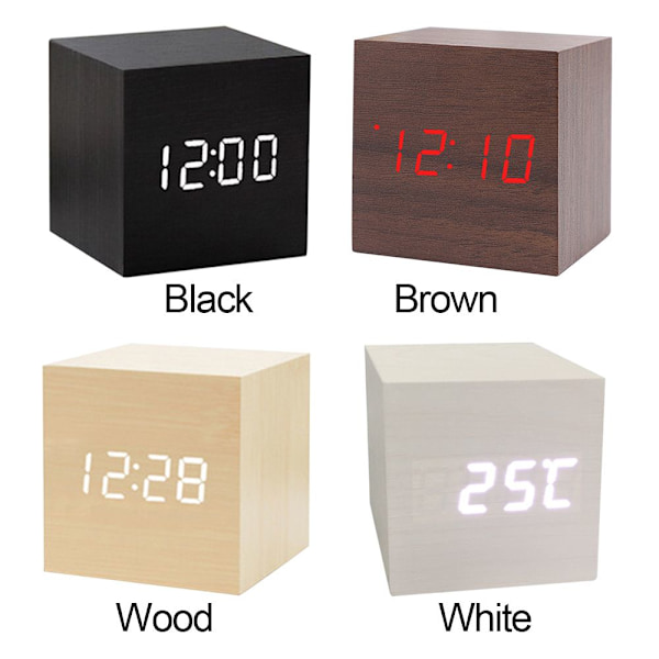 Väckarklocka LED Träklocka Röststyrning Digital SVART Black