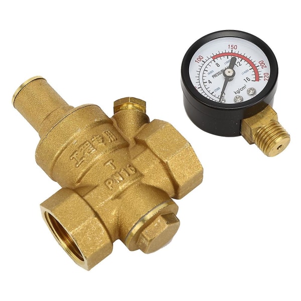 Dn25 Justerbar Vann Trykk Reduserende Regulator, Messing Vann Trykk Reduserende Ventil + Trykkmåler Vann Trykkmåler (dn25)