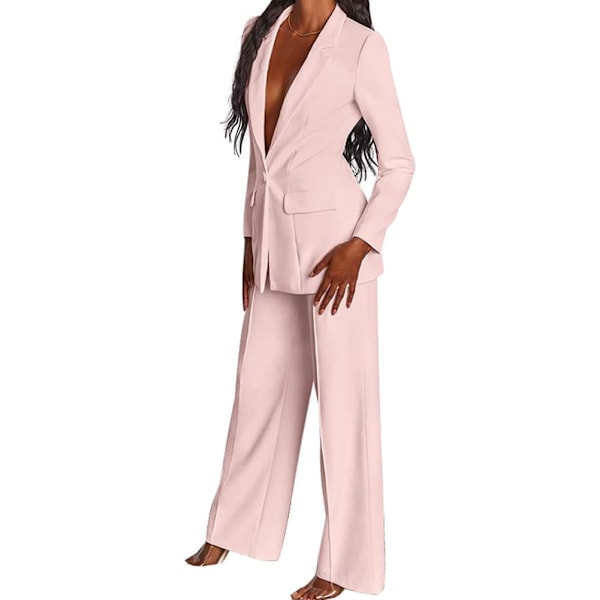 Dame Blazer og Bukser Sæt - Casual Formelle Business To Dele Blazer Sæt Pink L