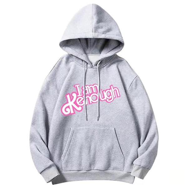 Vuxen unisex Barbie I Am Kenough Printed huvtröjor Herr Dam Långärmad Huvtröja Casual Toppar grå grey M