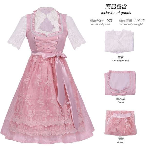 Dirndl-kjole for kvinner, bayersk kostyme med forkle, S-XXL Dark Pattern XL