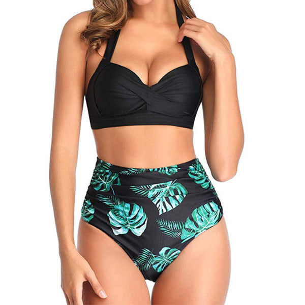 Vår og sommer damebadedrakt sexy bikini med trykt grønn grønn XL