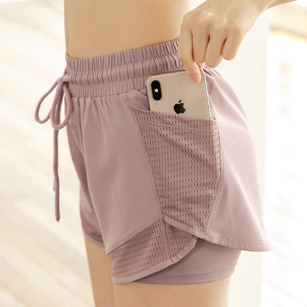 Snabbtorkande 2-i-1 yogashorts för kvinnor med meshfickor för avslappnad träning