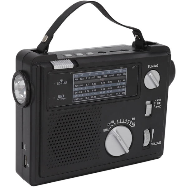 Käsikäyttöinen radio AM FM SW monikaistainen LED-hätäradio MP3-soittimella ja U-levyn tallennuspaikalla