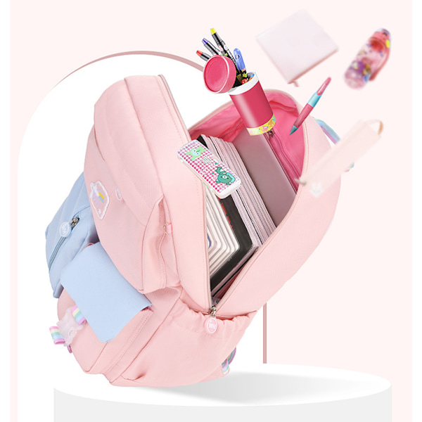 Skolerygsæk til børn, sød æstetisk vandtæt rygsæk pink blå Pink Blue L