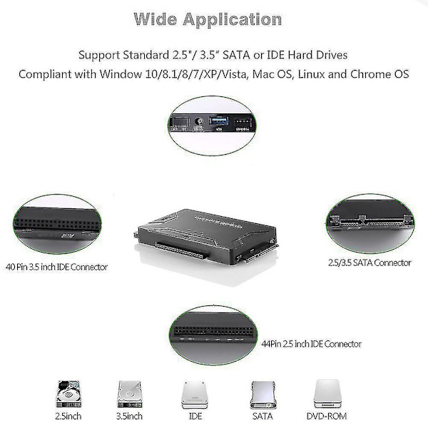 USB 3.0 til IDE og SATA Konverter Ekstern Harddisk Adapter Kit til Universal 2.5/3.5