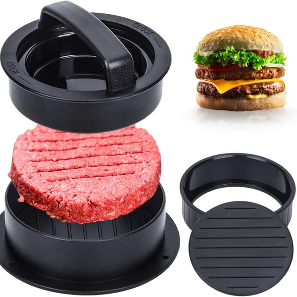 Non-Stick 3-i-1 Burger Press Formset för Kött & Grönsaksbiffar, Livsmedelssäker