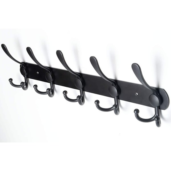 Kleskrothenger skinne, vegg klesstativ, krokhenger, kleskroker laget av rustfritt stål, svart, klesstativ, klesstativ, kleskroker, kroker (svart, 2 stk)