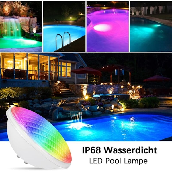 Bassengbelysning PAR56 54W 12V LED Undervanns Hengende Bassenglampe Erstatning 300W Halogen Flomlys (54W RGB) [Energiklasse F]