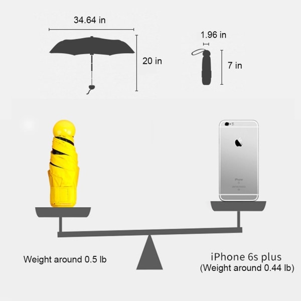 0,5 lb ultralett liten paraply, UV-beskyttelse minireiseparaply med kapselveske, kompakt lommeparaply sammenleggbar paraply for jenter