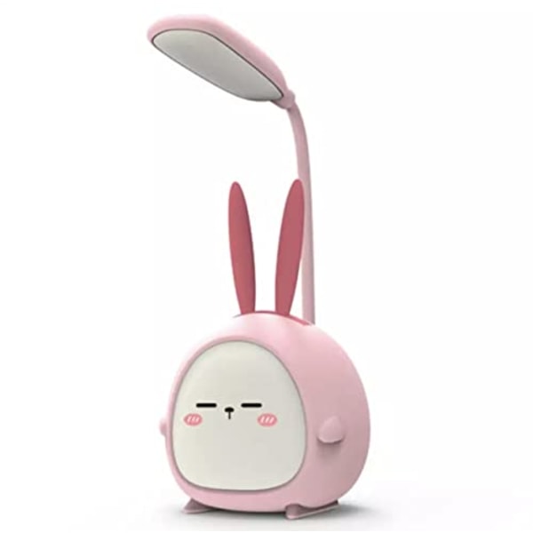 Bærbar LED-skrivebordslampe med natlys Sød kanin, foldbar USB-opladningslæselampe til børn i soveværelset Sengestue (Pink kanin)