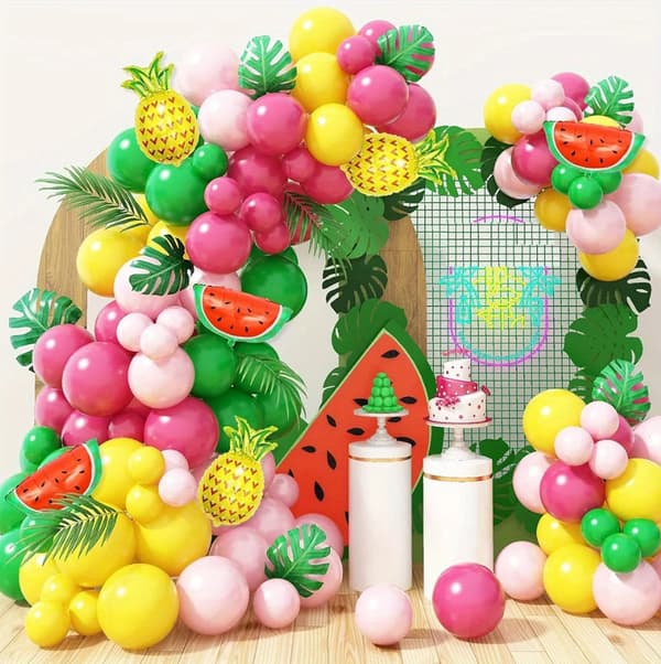 Frukt-tema ballongfestdekorasjonssett for bursdag, sitron jordbær vannmelon ananas design Pineapple