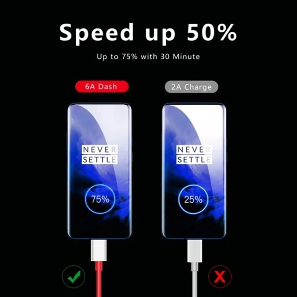Bærbar Original Oneplus 8tpro Warp Charge Type-C Dash Kabel 10A Hurtigopladningskabel Rød USB 1 Meter To