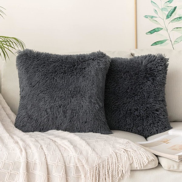 Tekoturkispäällinen Pörröinen cover Pehmeä cover neliön muotoinen söpö cover olohuoneen sohvan cover 16 x 16 tuumaa sininen harmaa 2 kpl