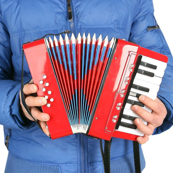 Mini lille harmonika 17-tangenter 8 bas harmonika børn Pædagogisk musikinstrument Rhythm Band Legetøj med en rem--