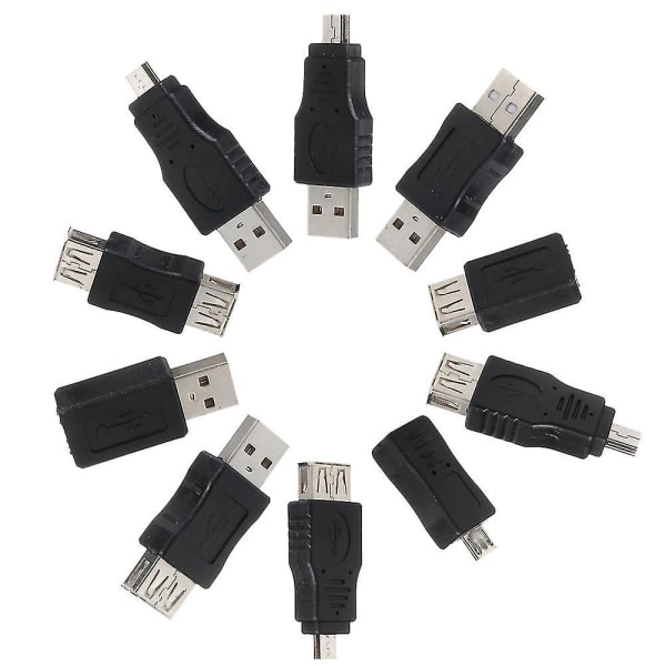 10 stk. Mini-konverter USB-han til hun Micro USB-stikforlængeradapter