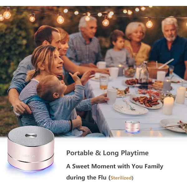 Bluetooth Højttaler, Mini Trådløse Højttalere med LED-lys, Ultra-bærbar Højttaler med Krystalklar Lyd til Undervejs Lytteoplevelse (Rosenguld)