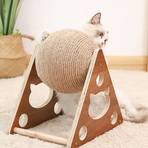 Naturlig Sisal Cat Leke Ripe Massivt Tre Katt Skrape Ball Sisal Brettet Scratcher For Scratchers