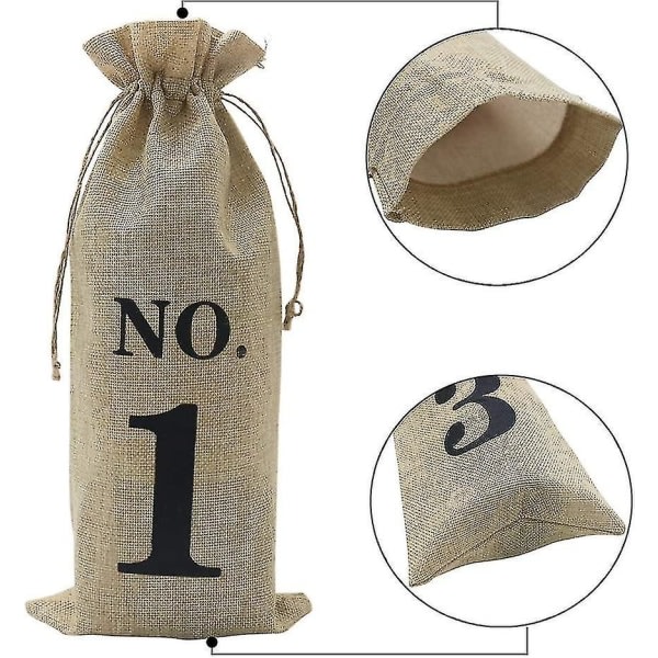 10 stk. jutevinposer, 14 x 6 1/4 tommer hessisk nummererede vinflaskegaveposer med snøre til blind vinsmagning (brun)-