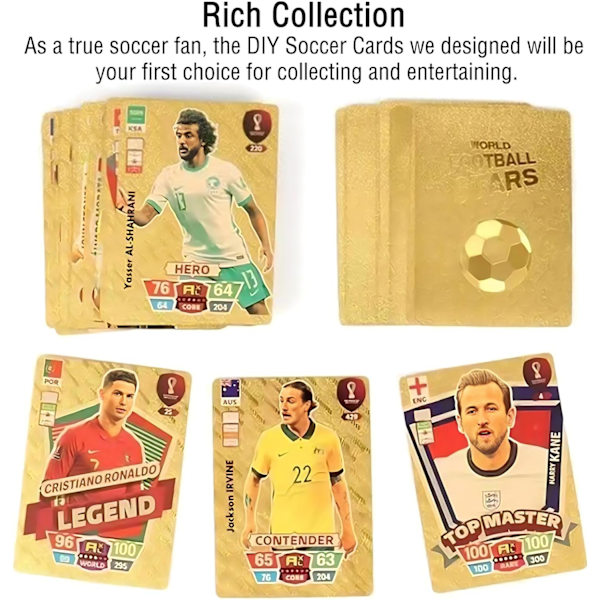 55 stk. 2022/23 VM Fodboldkort, UEFA Champions League, Fodboldkort, Guldfilkort, Ingen Duplikater gold