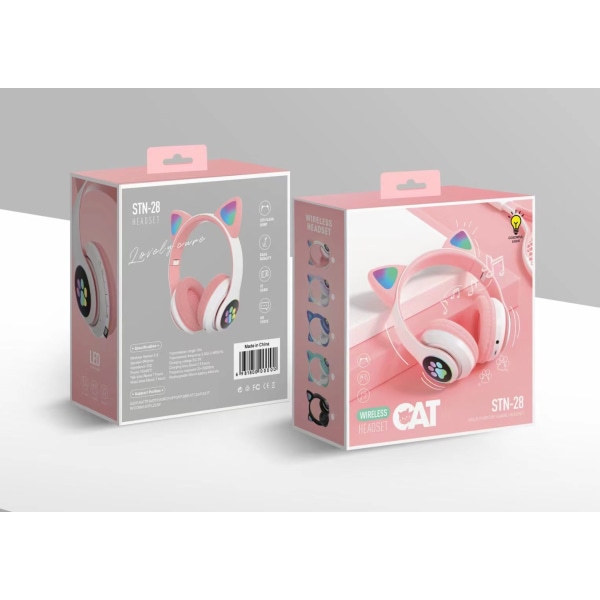 Pelikuulokkeet Muoti Bluetooth Cat Ear LED Light Up Langattomat kuulokkeet (vaaleanpunainen)