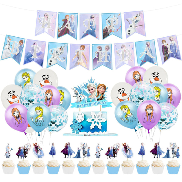 Frozen Elsa Grattis på födelsedagen Dekoration Ballonger Banners Set Barn #2