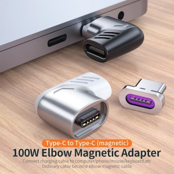 100W/5A Magnetisk USB type C adapter hurtigopladning sort black