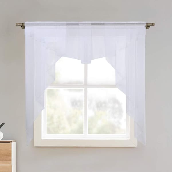 Kitchen Curtains (White, 120cm*145cm) Small Sheer Curtains