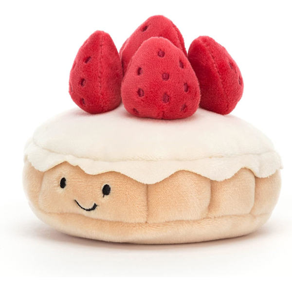 Jellycat Pretty Patisserie Tarte Aux Fraises Gosedjur, 4 tum | Bakverksplysch | Perfekt presentidé
