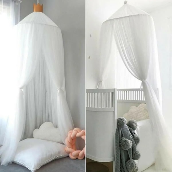 240cm sängynkatos lasten baby hyttysverkko koristelu lastenhuone makuuhuone teltta tylli, valkoinen