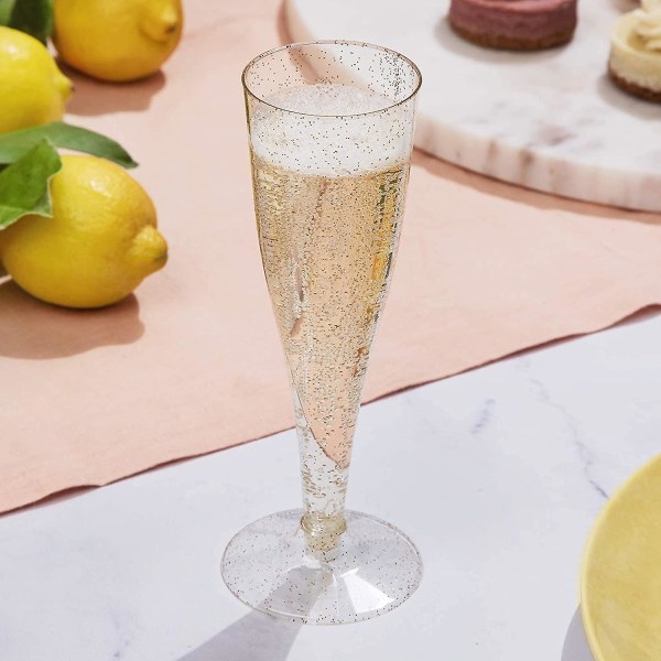 30 Plast Champagne Flutes Engangs | Guld