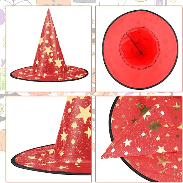 Heksehat til Børn, 38x36cm Femtakset Stjerne Heksehat til Børne Kostume & Cosplay Party Farm til Børnefestgaver Festival Klæd Ud (Stjernehat rød) Star hat red