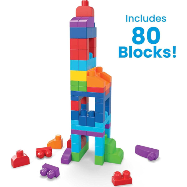 MEGA BLOKS First Builders Vauvan Rakennuspalikat Leikkisetit, Suuri Rakennuspussin 80 Palalla ja Säilytyksellä, Sininen, 1+ Vuotta