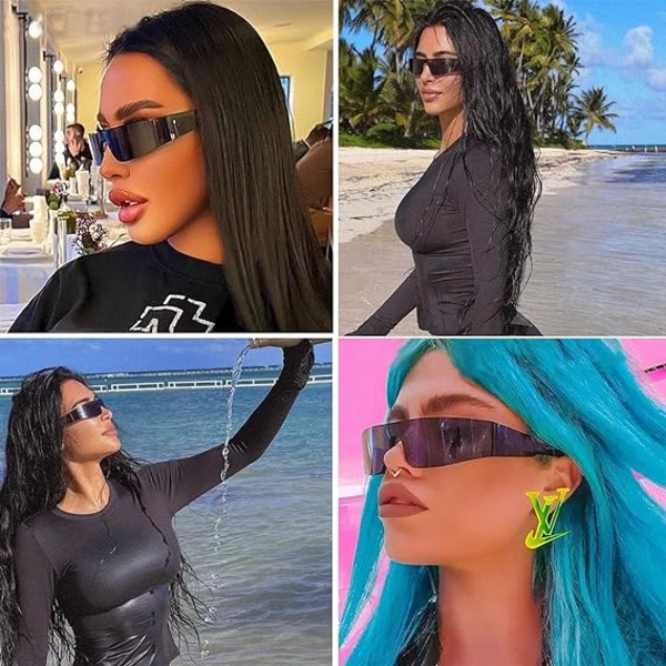 1 stk sorte modeindfattede futuristiske solbriller kvinder mænd